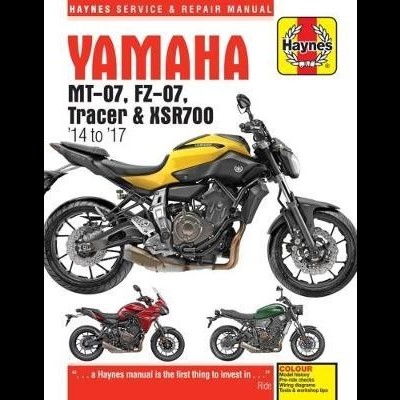 Capa do manual Haynes para motocicletas Yamaha com motos amarela, vermelha e verde