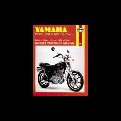 Manual de oficina Yamaha para motos XS250, 360 e 400 Twin com imagem de moto preta clássica