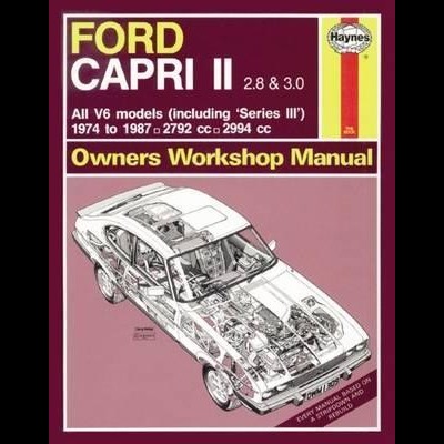 Capa do manual FORD CAPRI II 2.8 & 3.0 com ilustração técnica do carro