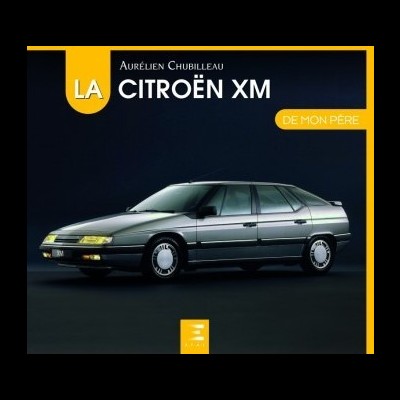 Capa de livro com carro Citroën XM cinzento e texto em branco e amarelo
