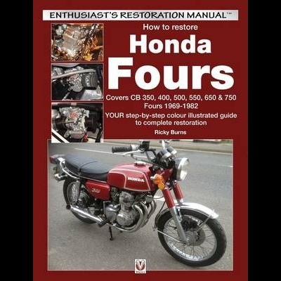 Capa de manual de restauro com mota Honda vermelha e texto informativo
