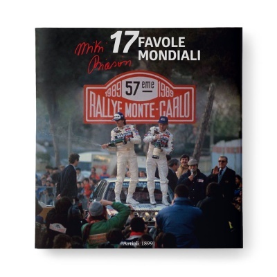 Capa de livro sobre rally com pilotos e texto Rallye Monte-Carlo