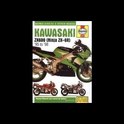 Capa de manual Haynes para Kawasaki ZX600 Ninja ZX-6R 1995-1998 com moto verde.