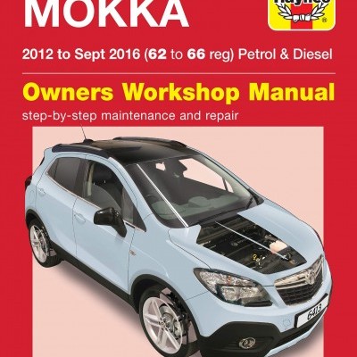 Capa de manual de oficina VAUXHALL/OPEL MOKKA Haynes vermelho com carro azul claro