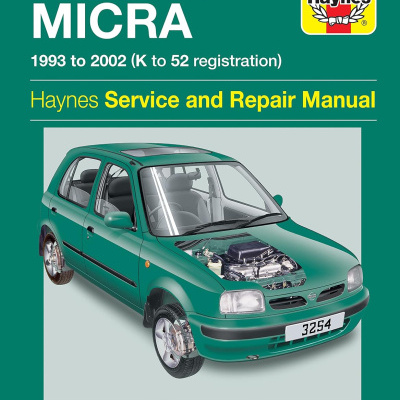 Capa de manual Haynes para Nissan Micra 1993 a 2002 com ilustração de carro verde