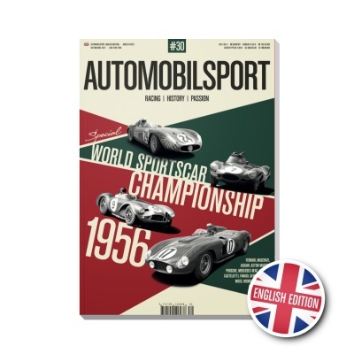 Capa da revista AUTOMOBILSPORT com carros de corrida clássicos e texto World Sportscar Championship 1956
