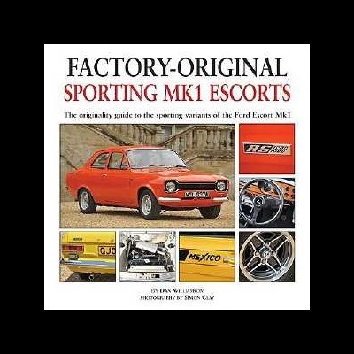 Capa de livro com um carro vermelho Ford Escort MK1 e detalhes variados do carro em molduras pequenas