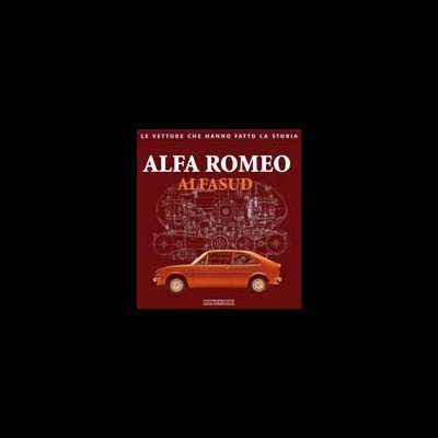 Capa de livro vermelha com carro Alfa Romeo laranja desenhado e texto em branco e amarelo