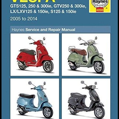 Capa azul de manual Haynes para Vespa com fotos de quatro motos em várias cores
