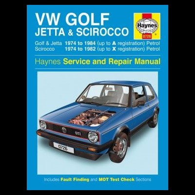 Capa manual Haynes VW Golf Jetta Scirocco azul com motor visível