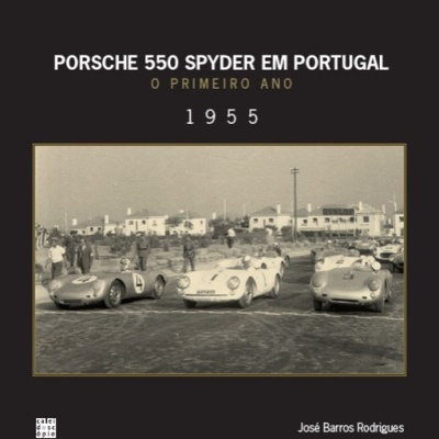 Capa de livro com fotografia vintage de carros Porsche 550 Spyder em Portugal