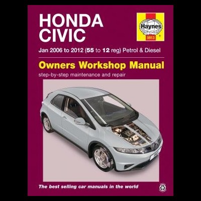 Capa de manual Haynes para Honda Civic 2006-2012 com carro cinzento e motor à mostra