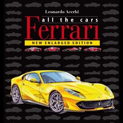 Capa de livro preto com silhuetas de carros e um carro Ferrari amarelo em destaque.