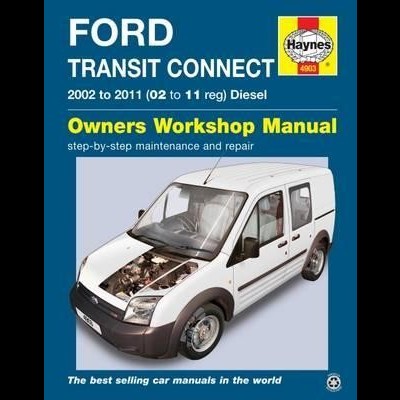 Capa do manual Haynes para Ford Transit Connect 2002-2011 com imagem da carrinha branca e texto em inglês