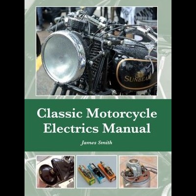 Capa de livro com foto de motocicleta clássica Sunbeam e componentes elétricos