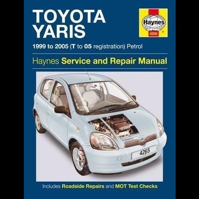 Capa do manual Haynes para Toyota Yaris 1999-2005 com imagem do carro e texto informativo