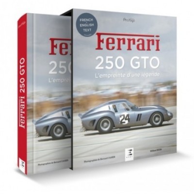 Livro Ferrari 250 GTO com imagem de carro clássico prateado e embalagem preta e vermelha