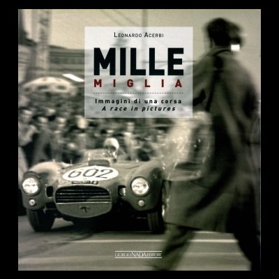 Capa de livro com fotografia de carro de corrida número 602 e título Mille Miglia