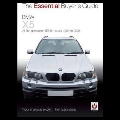 BMW X5 cinza frontal com texto informativo sobre modelo e ano