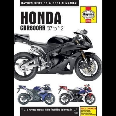 Capa do manual Haynes para Honda CBR600RR 2007-2012 com imagens de motos preto, azul e vermelho