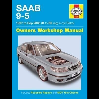 Capa de manual Haynes para SAAB 9-5 com imagem do carro e texto informativo
