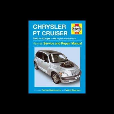 Manual Haynes azul para Chrysler PT Cruiser 2000-2009 com imagem do carro prateado e texto em amarelo e branco