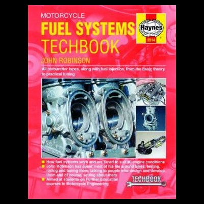 Capa de livro técnico sobre sistemas de combustível para motocicletas com imagens de carburetores