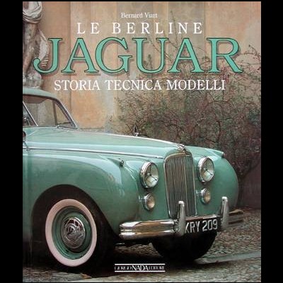 Capa de livro com carro clássico verde clara e texto sobre Jaguar