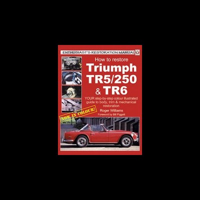 Capa de livro de restauração de carros Triumph TR5/250 & TR6 com fotografia de carro vermelho