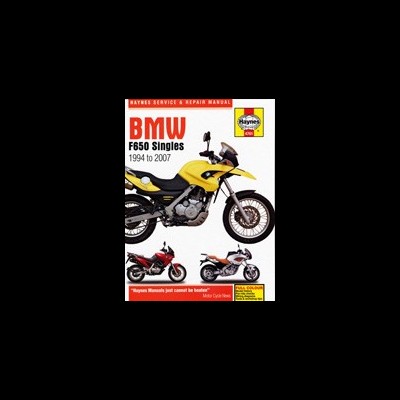 Manual Haynes para BMW F650 Singles 1994-2007 com imagem de motocicleta amarela e preta