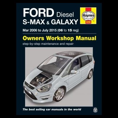 Manual de oficina Ford S-MAX & GALAXY com capa azul e imagem de carro cinza claro e motor visível