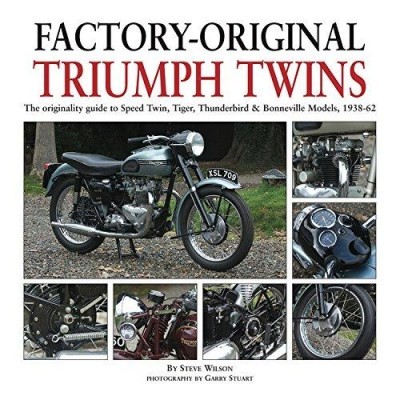 Capa do livro sobre motocicletas Triumph Twins com fotos das motos e partes detalhadas