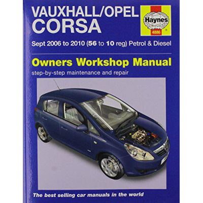 Capa do manual VAUXHALL/OPEL CORSA com imagem de carro azul e texto em branco e amarelo