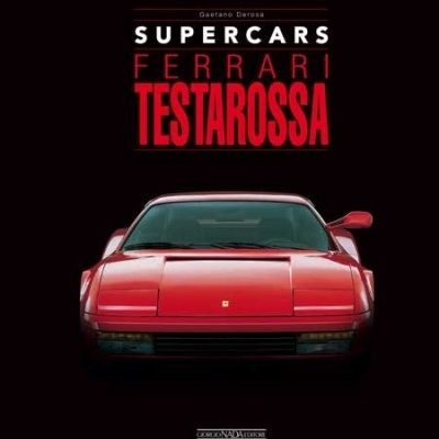 Capa de livro com imagem frontal de um carro Ferrari vermelho e o título SUPER CARS FERRARI TESTAROSSA
