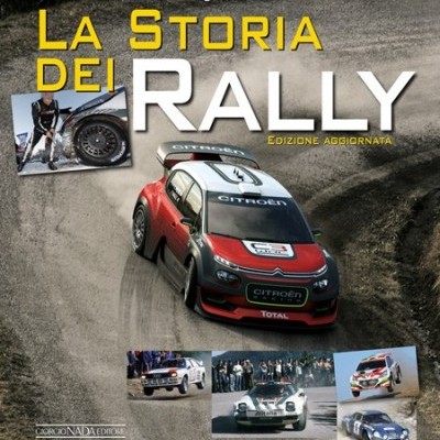 Capa do livro La Storia Dei Rally com carro de rali Citroën vermelho e branco e fotos pequenas de carros de rali