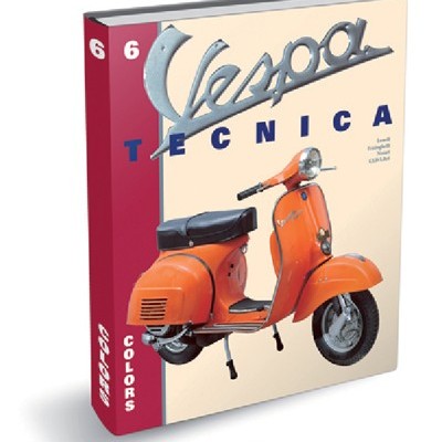 Livro capa dura Vespa técnica com imagem Vespa laranja