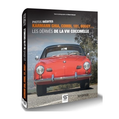 Capa de livro mostrando carro clássico vermelho e texto em francês sobre veículos VW.