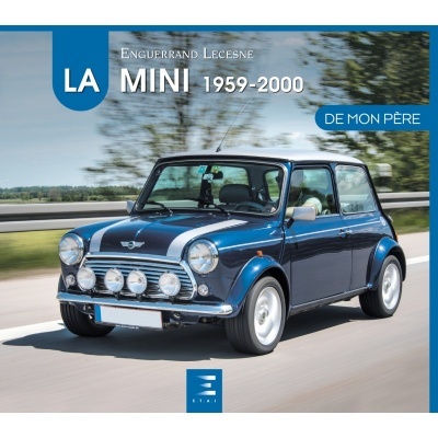 Capa de livro com carro Mini clássico azul e branco na estrada e texto em francês.