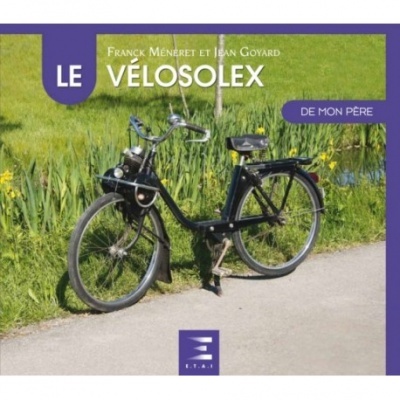 Capa de livro com uma bicicleta Velosolex preta ao ar livre