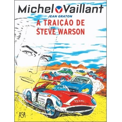 Capa de banda desenhada Michel Vaillant com carros de corrida coloridos e texto A TRAIÇÃO DE STEVE WARSON