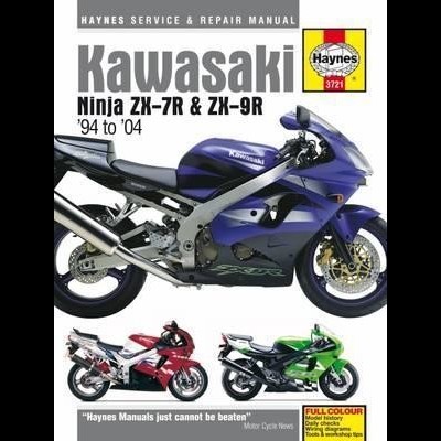 Capa do manual de serviço Haynes para Kawasaki Ninja ZX-7R & ZX-9R com motos azul, vermelho e verde