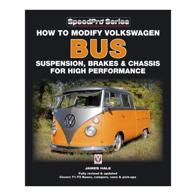 Capa de livro sobre modificação de carrinhas Volkswagen com imagem de carrinha clássica laranja e branca