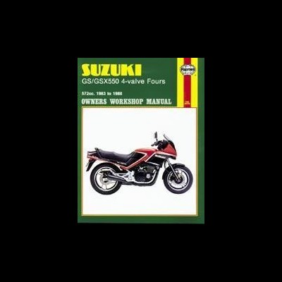 Capa do manual de oficina Suzuki GS/GSX550 com imagem de mota preta e vermelha