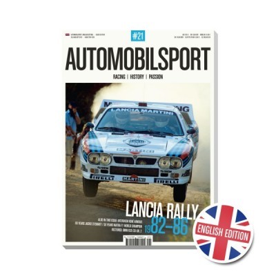 Capa revista AUTOMOBILSPORT com carro Lancia Martini em rali