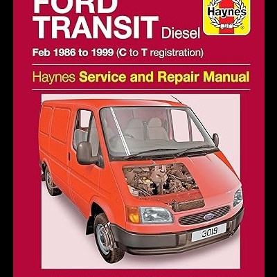 Capa de manual Ford Transit Diesel com carrinha vermelha e motor visível
