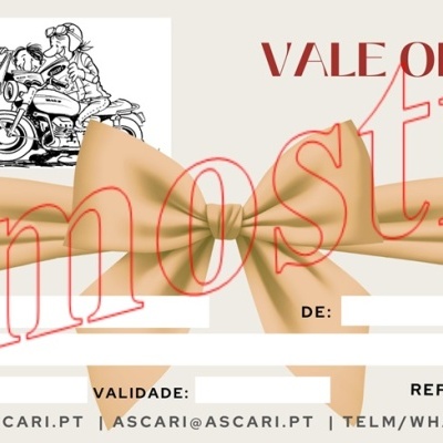 Voucher de oferta da Ascari com ilustração de carro e mota, texto em vermelho e campos para preencher