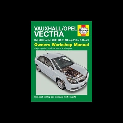 Capa do manual VAUXHALL/OPEL VECTRA para oficina, com carro prata e texto em fundo verde