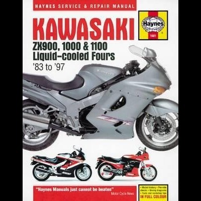 Capa do manual Haynes para Kawasaki ZX900, 1000 & 1100 Liquid-cooled Fours 1983 a 1997