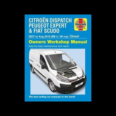 Capa de manual Haynes para Citroën Dispatch, Peugeot Expert e Fiat Scudo com carrinha branca