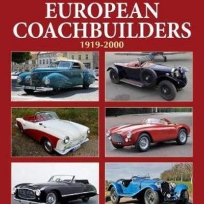 Capa de livro com título sobre construtores de carroçarias europeus e fotos de carros clássicos